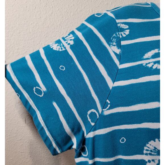 Woman Within Teal White Striped Round Neck Top 1X Plus Lightweight Short Sleeves - Picture 7 of 7